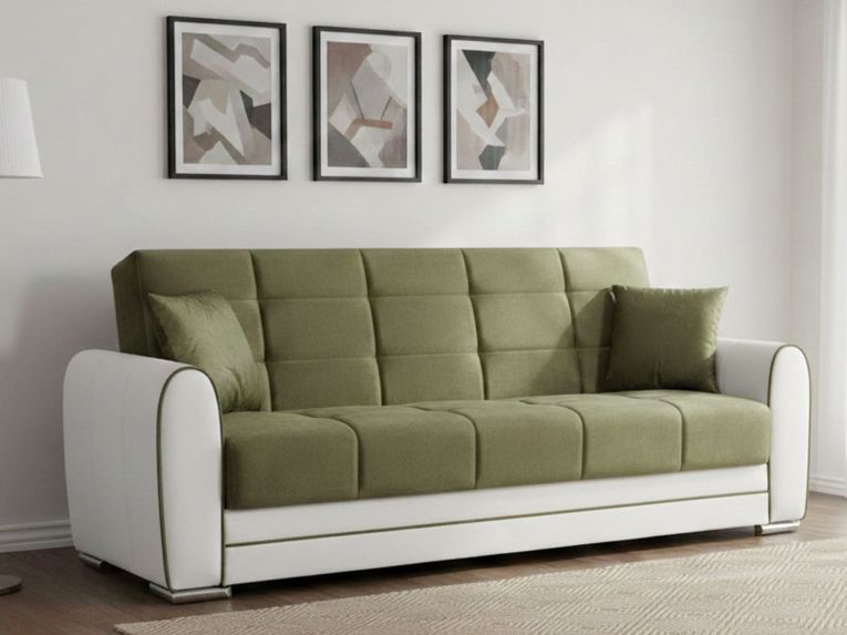 Divano letto in legno bianco e verde 220x84cm - Dike