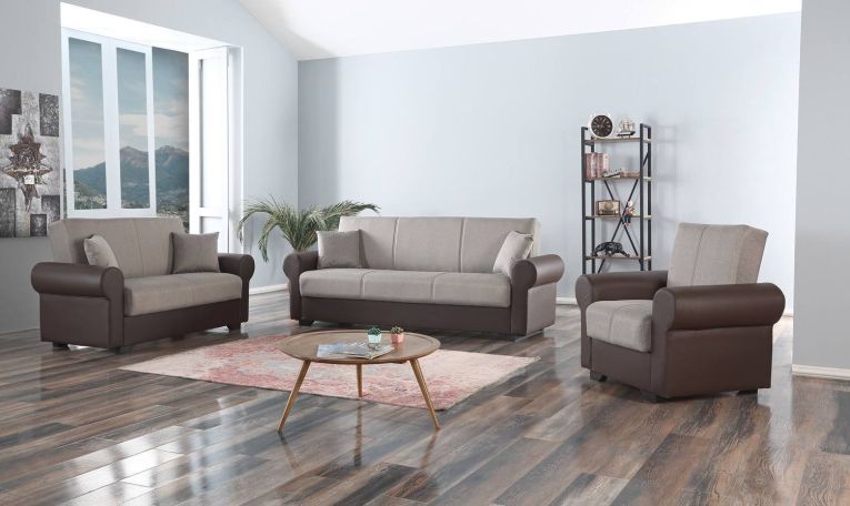 Divano letto in legno marrone e grigio 233x84cm - Barbiano