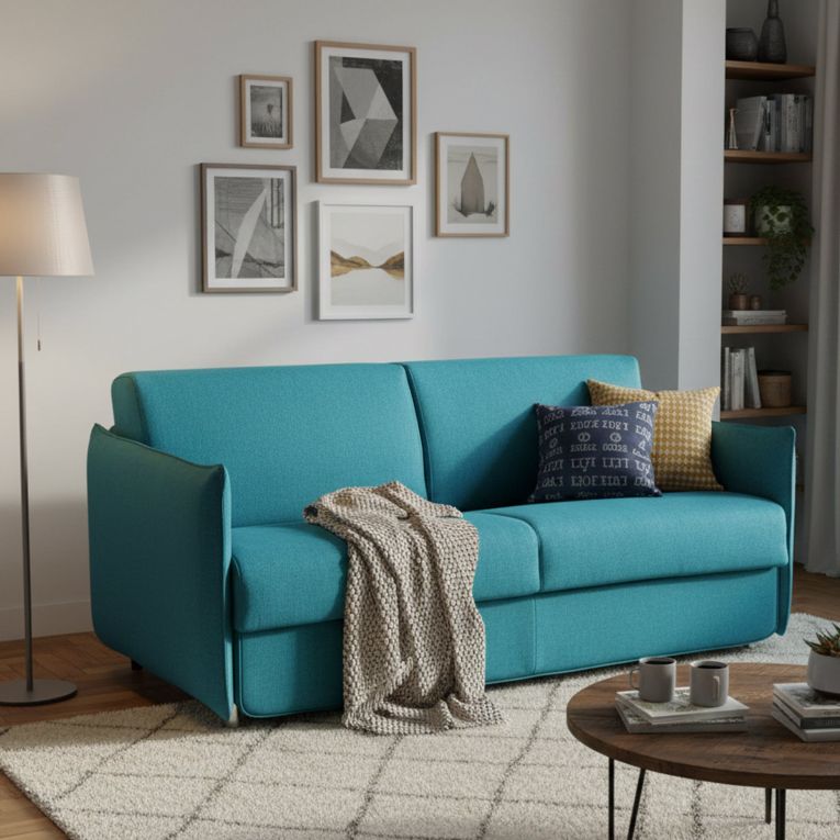 Divano letto in legno massello azzurro 160x95cm - Follina