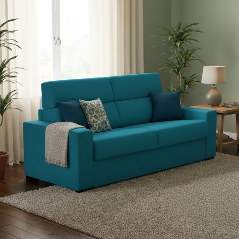 Divano letto in legno massello azzurro 220x95cm - Quindici