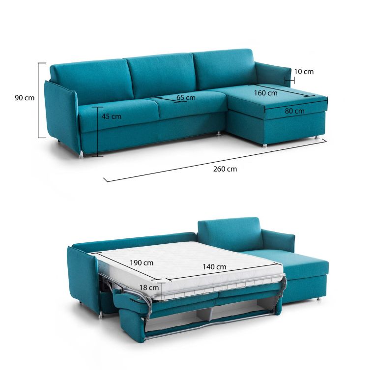 Divano letto in legno massello azzurro 260x160cm - Sumirago
