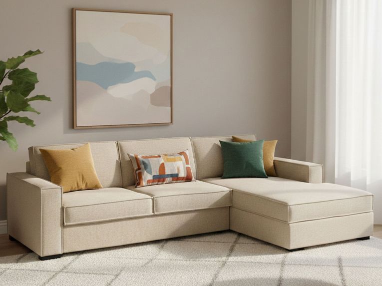 Divano letto in legno massello beige 280x95cm - Achico