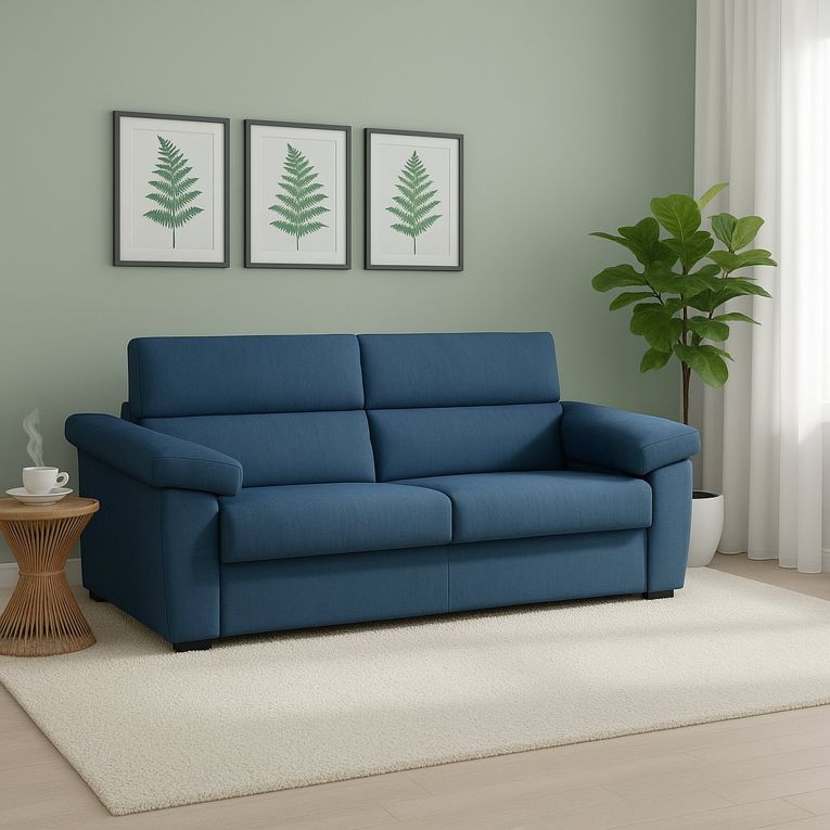 Divano letto in legno massello blu 205x95cm - Fisciano