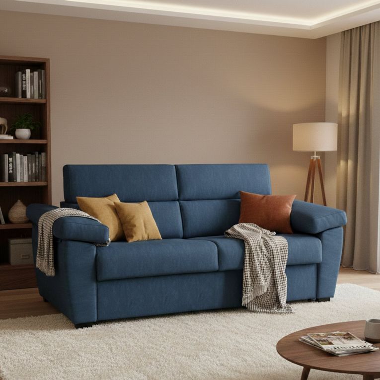 Divano letto in legno massello blu 225x95cm - Paceco