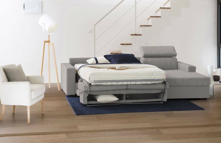 Divano letto in legno massello grigio 260x95cm - Alibella