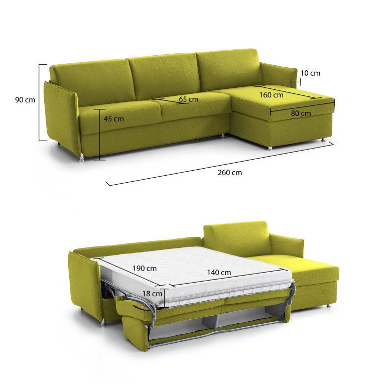 Divano letto in legno massello verde 260x160cm - Sumirago
