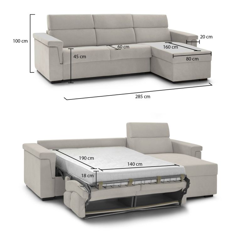 Divano letto in tessuto beige 285x160cm - Ganzaria