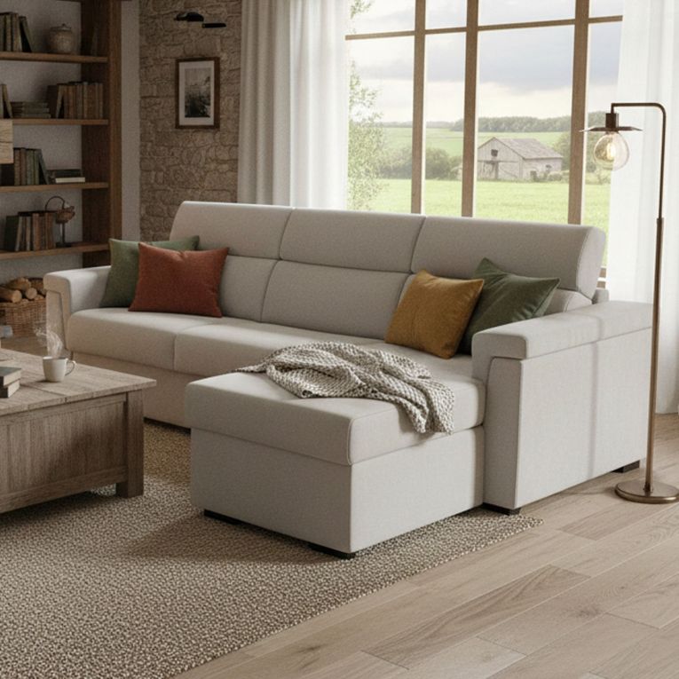 Divano letto in tessuto beige 285x160cm - Ganzaria