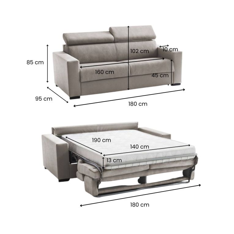 Divano letto in tessuto tortora 180x95cm - Aieie