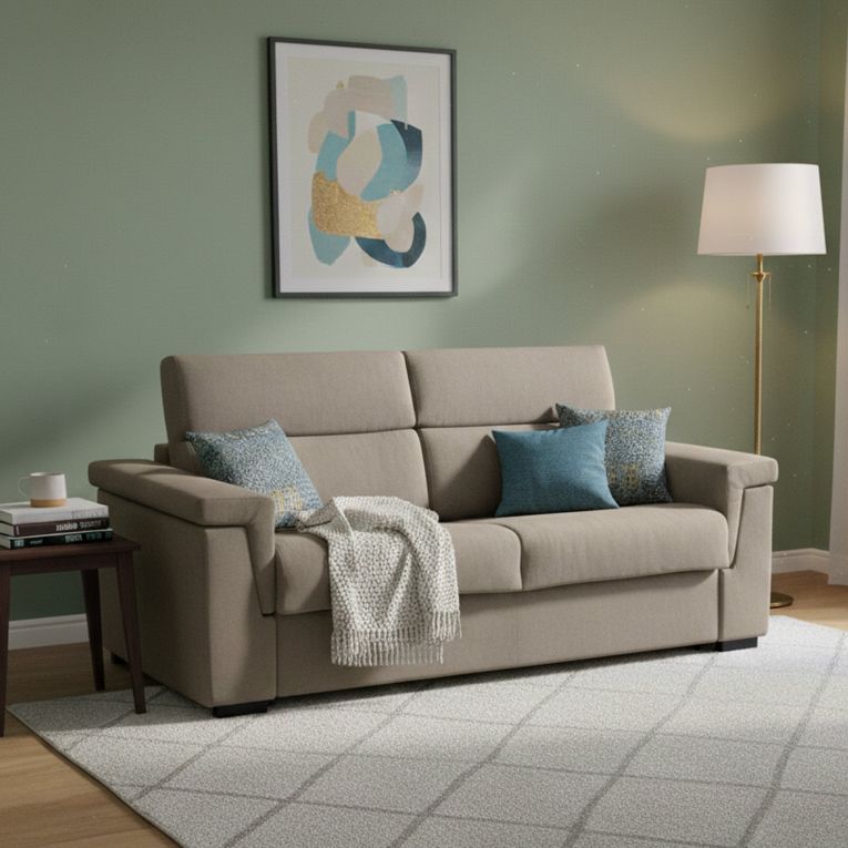 Divano letto in tessuto tortora 225x95cm - Nus