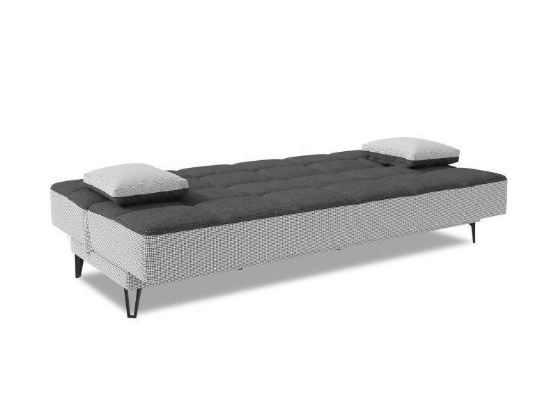 Divano letto Jordi, Divano letto a 3 posti con piedini in metallo nero , Sofà da soggiorno in tessuto imbottito con apertura click-clack, 190x87h97 cm, Grigio