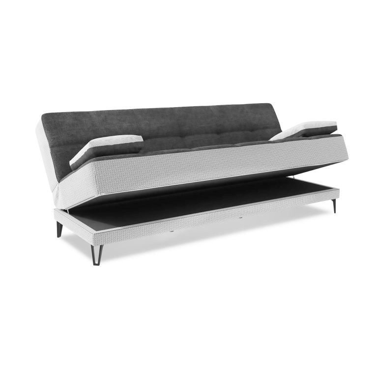 Divano letto Jordi, Divano letto a 3 posti con piedini in metallo nero , Sofà da soggiorno in tessuto imbottito con apertura click-clack, 190x87h97 cm, Grigio
