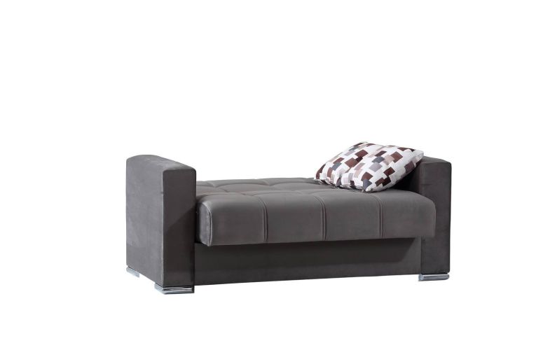 Divano letto Manuel, Divano letto contenitore a 2 posti lineare, Sofà da soggiorno in tessuto imbottito con apertura click-clack, 160x85h91 cm, Grigio