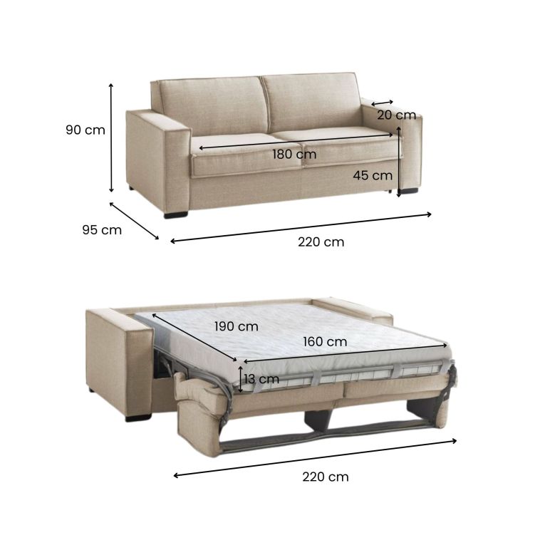 Divano letto matrimoniale beige 220x95cm - Asteroide