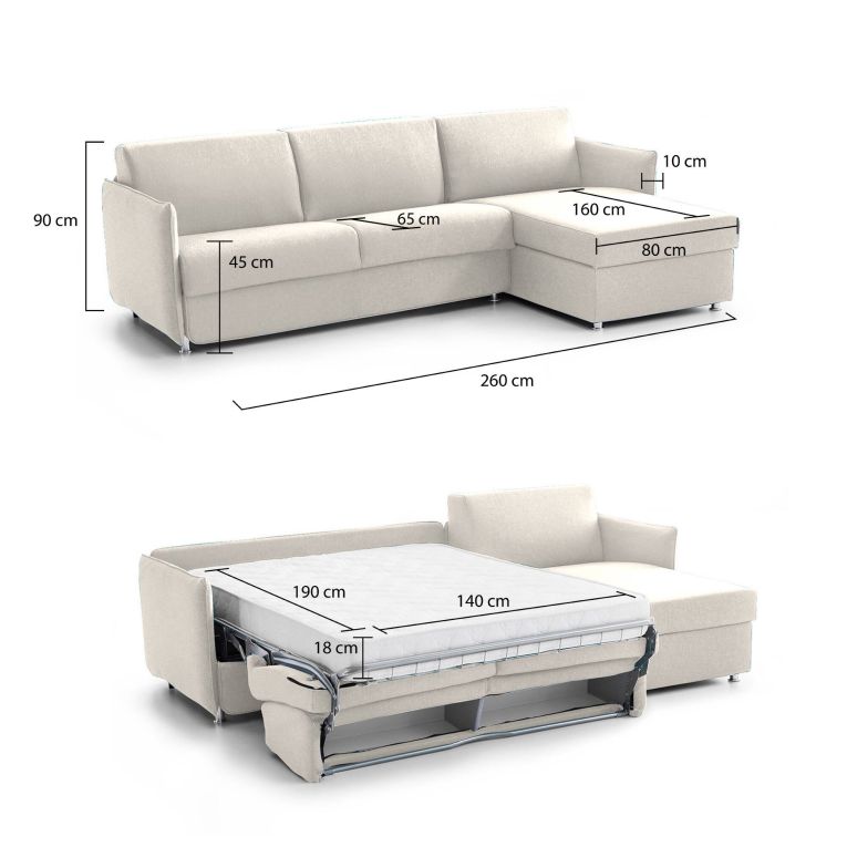 Divano letto matrimoniale beige 260x160cm - Sumirago