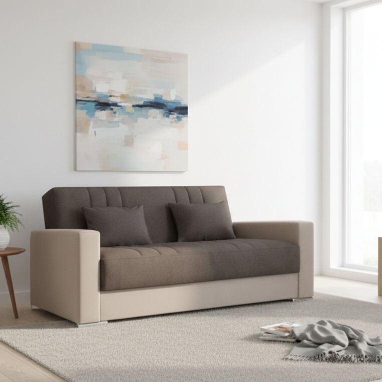 Divano letto matrimoniale beige e grigio 230x96cm - Arix