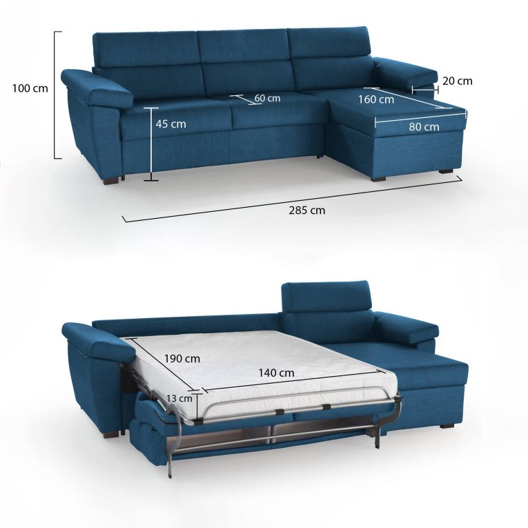 Divano letto matrimoniale blu 285x160cm - Priverno