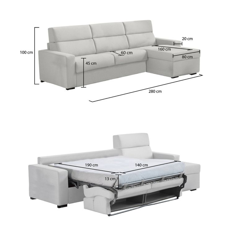 Divano letto matrimoniale grigio chiaro 280x160cm - Pusiano