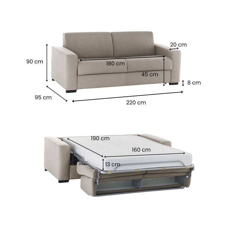 Divano letto matrimoniale tortora 220x95cm - Estia
