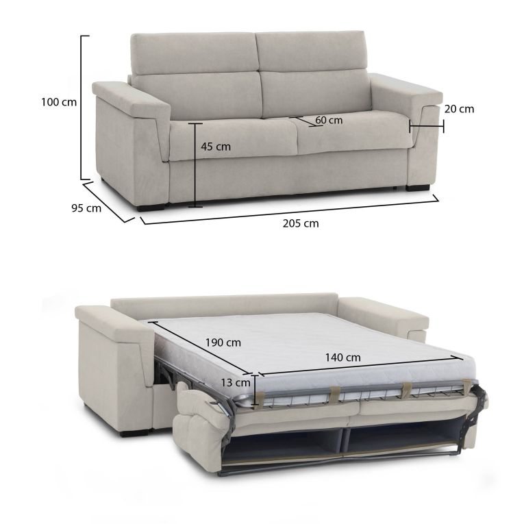Divano letto moderno beige 205x95cm - Biscossi