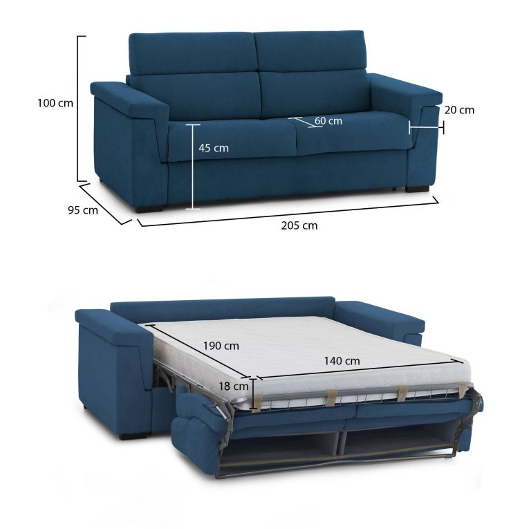 Divano letto moderno blu 205x95cm - Brusasco