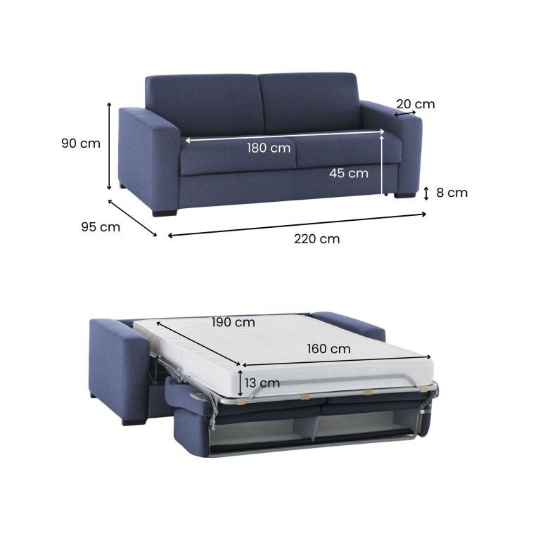 Divano letto moderno blu 220x95cm - Estia