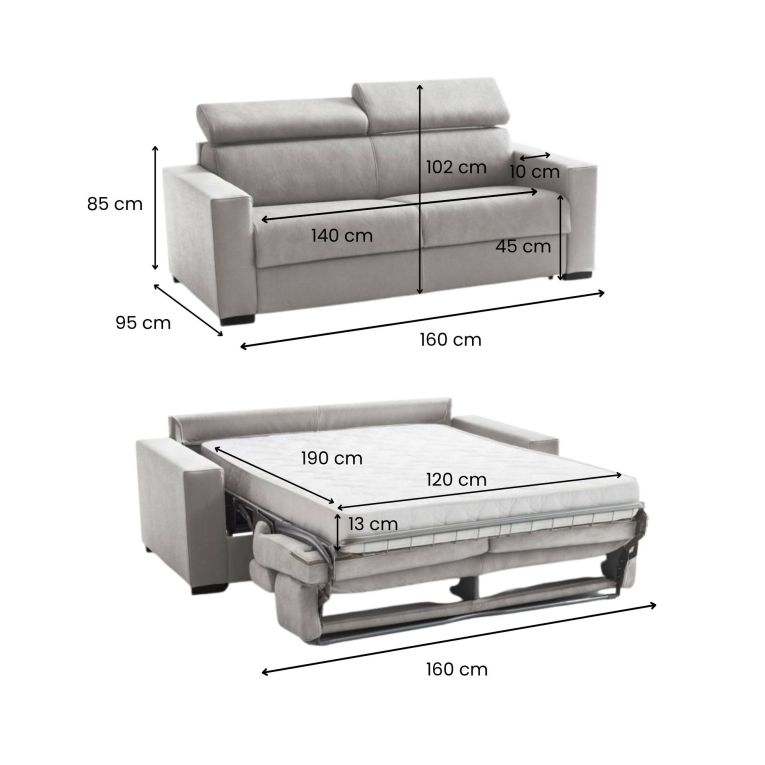 Divano letto moderno grigio 160x95cm - Alinia