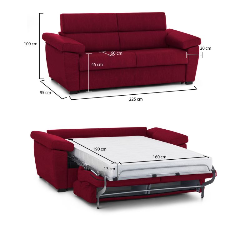 Divano letto moderno rosso 225x95cm - Trino