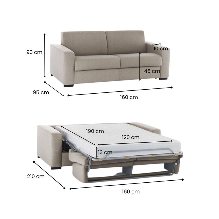 Divano letto moderno tortora 160x95cm - Alcatraz