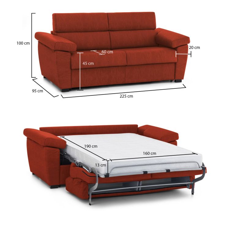 Divano letto per ospiti arancione 225x95cm - Trino