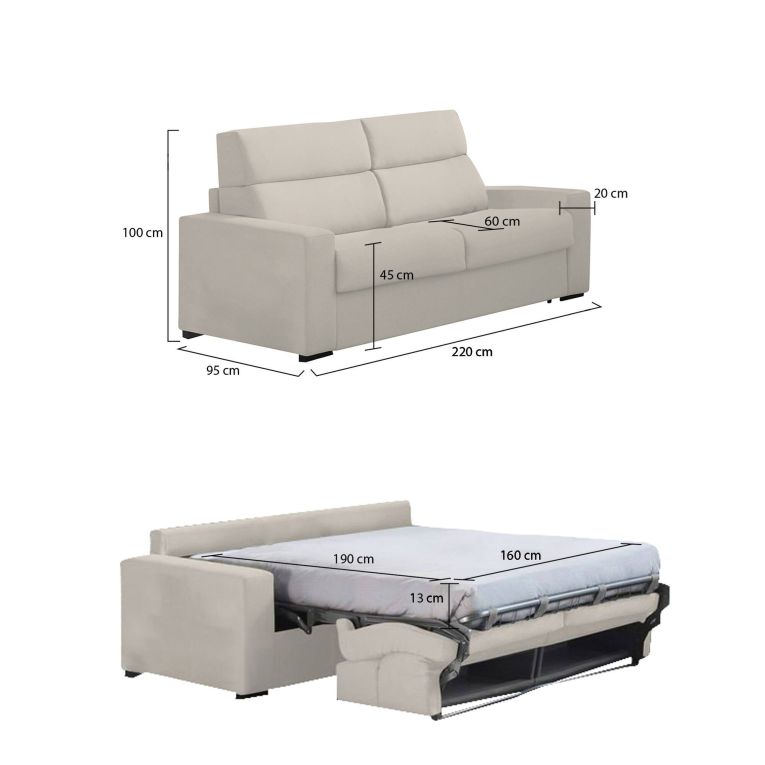 Divano letto per ospiti beige 220x95cm - Marcon