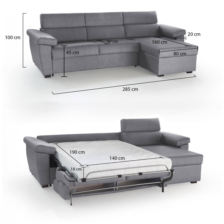 Divano letto per ospiti grigio 285x160cm - Tolle