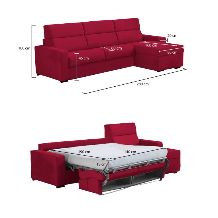 Divano letto per ospiti rosso 280x160cm - Celleno