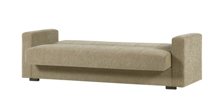 Divano letto Pinto, Divano letto contenitore lineare a 3 posti, Sofà da soggiorno in tessuto imbottito con apertura click-clack, 212x80h87 cm, Beige