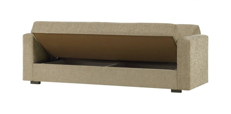 Divano letto Pinto, Divano letto contenitore lineare a 3 posti, Sofà da soggiorno in tessuto imbottito con apertura click-clack, 212x80h87 cm, Beige