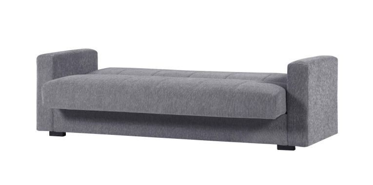 Divano letto Pinto, Divano letto contenitore lineare a 3 posti, Sofà da soggiorno in tessuto imbottito con apertura click-clack, 212x80h87 cm, Grigio