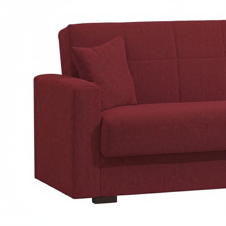 Divano letto Pinto, Divano letto contenitore lineare a 3 posti, Sofà da soggiorno in tessuto imbottito con apertura click-clack, 212x80h87 cm, Rosso