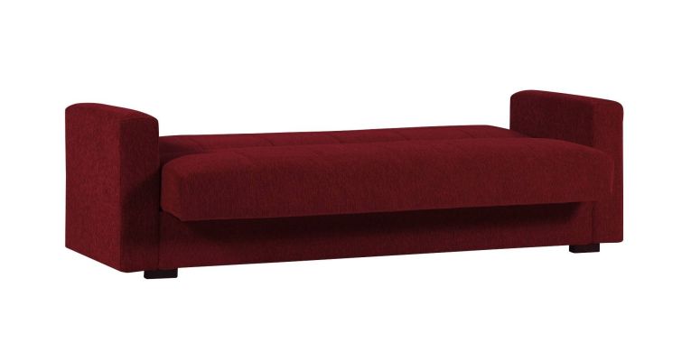 Divano letto Pinto, Divano letto contenitore lineare a 3 posti, Sofà da soggiorno in tessuto imbottito con apertura click-clack, 212x80h87 cm, Rosso