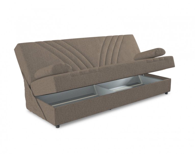 Divano letto Ramon, Divano letto contenitore a 3 posti con 2 cuscini inclusi, Sofà da soggiorno in tessuto imbottito con apertura click-clack, 181x81h88 cm, Beige
