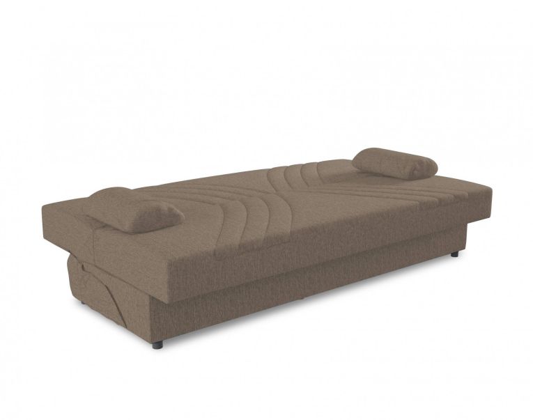 Divano letto Ramon, Divano letto contenitore a 3 posti con 2 cuscini inclusi, Sofà da soggiorno in tessuto imbottito con apertura click-clack, 181x81h88 cm, Beige