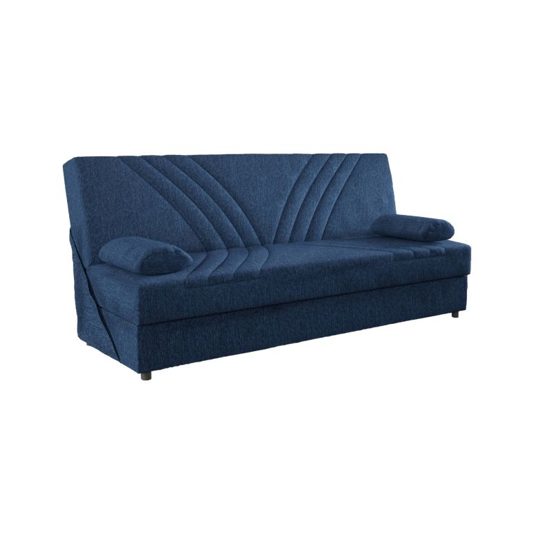 Divano letto Ramon, Divano letto contenitore a 3 posti con 2 cuscini inclusi, Sofà da soggiorno in tessuto imbottito con apertura click-clack, 181x81h88 cm, Blu