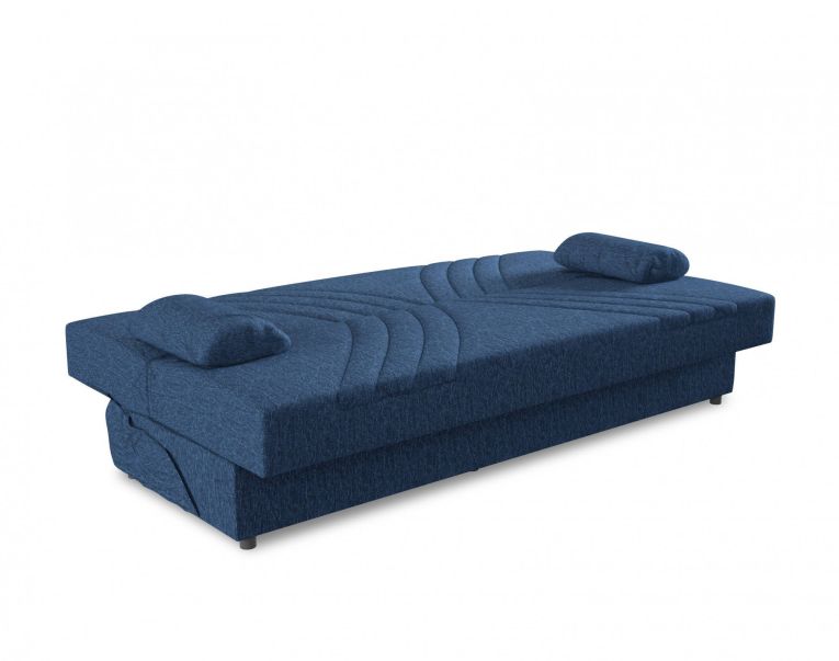 Divano letto Ramon, Divano letto contenitore a 3 posti con 2 cuscini inclusi, Sofà da soggiorno in tessuto imbottito con apertura click-clack, 181x81h88 cm, Blu