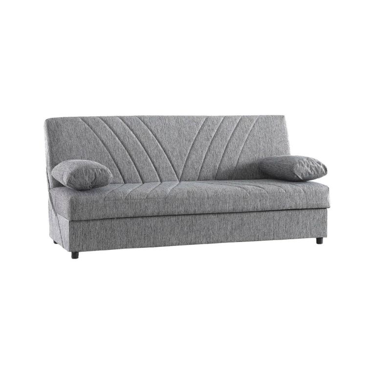 Divano letto Ramon, Divano letto contenitore a 3 posti con 2 cuscini inclusi, Sofà da soggiorno in tessuto imbottito con apertura click-clack, 181x81h88 cm, Grigio