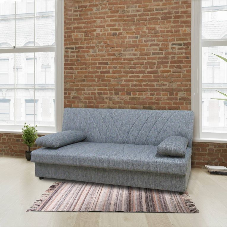 Divano letto Ramon, Divano letto contenitore a 3 posti con 2 cuscini inclusi, Sofà da soggiorno in tessuto imbottito con apertura click-clack, 181x81h88 cm, Grigio
