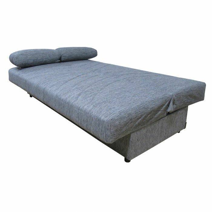 Divano letto Ramon, Divano letto contenitore a 3 posti con 2 cuscini inclusi, Sofà da soggiorno in tessuto imbottito con apertura click-clack, 181x81h88 cm, Grigio