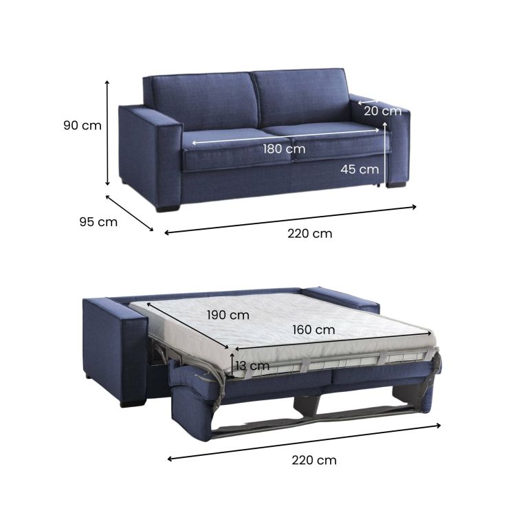 Divano letto reclinabile blu 220x95cm - Asteroide