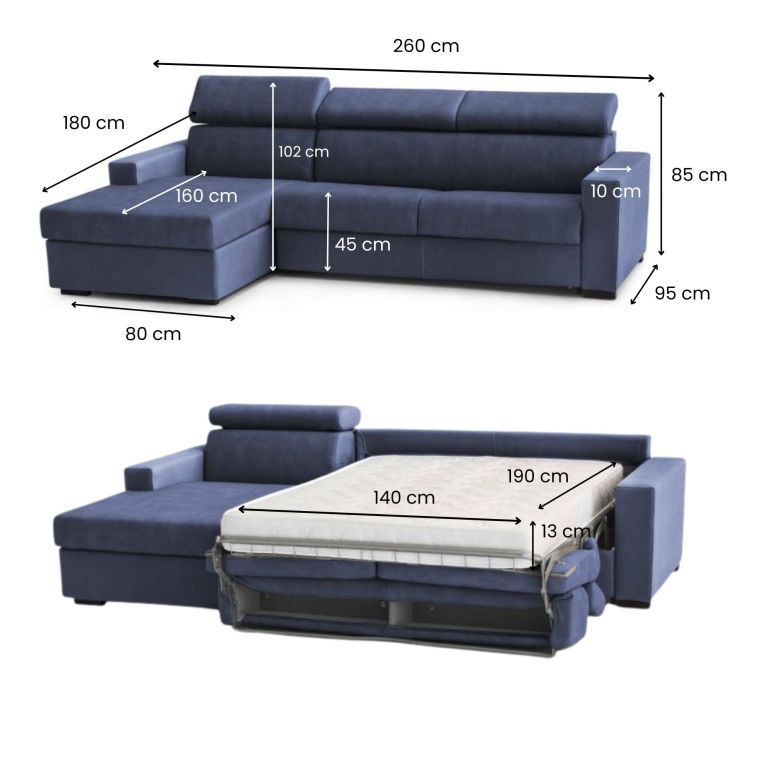 Divano letto reclinabile blu 260x95cm - Aloet