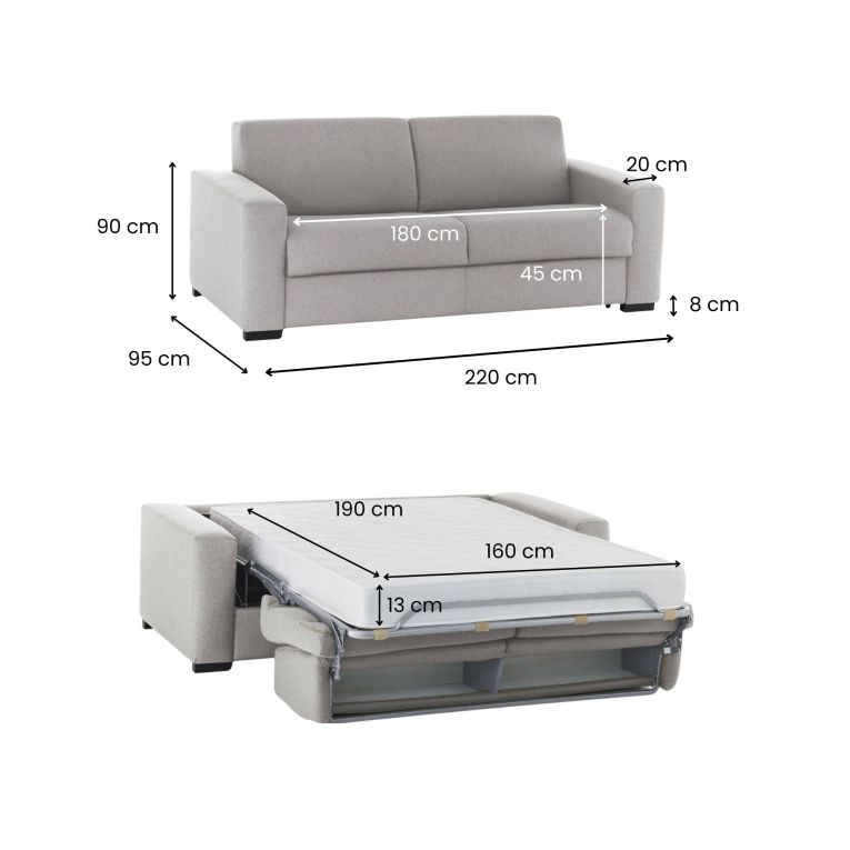 Divano letto reclinabile grigio 220x95cm - Estia