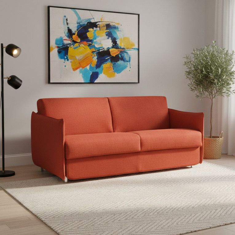 Divano letto rivestito in tessuto arancione 180x95cm - Trissino
