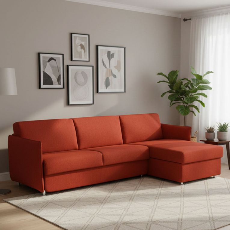Divano letto rivestito in tessuto arancione 260x160cm - Sumirago